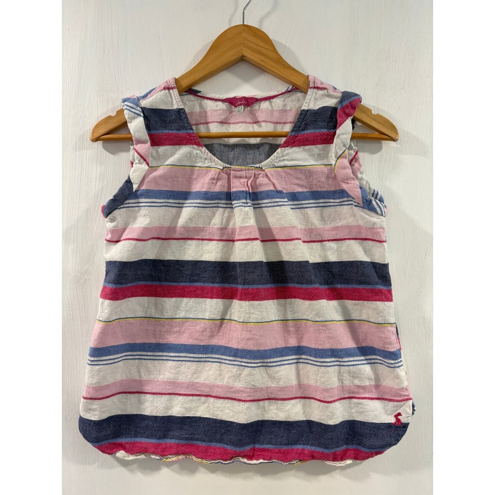 Joules Womens Striped Linen Cotton Sleeveless Ruffle Top‎ Pink Navy US 6 UK 10